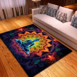 Blacklight Rug UV Reactive Glow in the Dark Area Rug Kitchen Mat Non-Slip Oil Proof Trippy Buddha Floor Mat Livingroom Rug Indoor Outdoor Mat Bedroom Decor Bathroom Mat Entrance Rug Door Mat