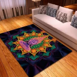 Blacklight Rug UV Reactive Glow in the Dark Area Rug Kitchen Mat Non-Slip Oil Proof Trippy Buddha Floor Mat Livingroom Rug Indoor Outdoor Mat Bedroom Decor Bathroom Mat Entrance Rug Door Mat
