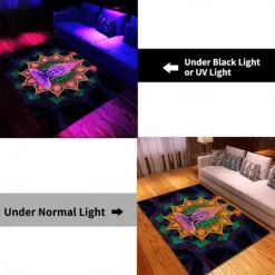Blacklight Rug UV Reactive Glow in the Dark Area Rug Kitchen Mat Non-Slip Oil Proof Trippy Buddha Floor Mat Livingroom Rug Indoor Outdoor Mat Bedroom Decor Bathroom Mat Entrance Rug Door Mat