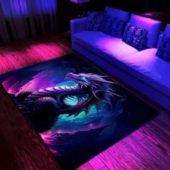 Blacklight Rug UV Reactive Glow in the Dark Area Rug Kitchen Mat Non-Slip Oil Proof Creepy Dragon Floor Mat Livingroom Rug Indoor Outdoor Mat Bedroom Decor Bathroom Mat Entrance Rug Door Mat