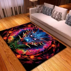 Blacklight Rug UV Reactive Glow in the Dark Area Rug Kitchen Mat Non-Slip Oil Proof Creepy Dragon Floor Mat Livingroom Rug Indoor Outdoor Mat Bedroom Decor Bathroom Mat Entrance Rug Door Mat