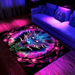 Blacklight Rug UV Reactive Glow in the Dark Area Rug Kitchen Mat Non-Slip Oil Proof Creepy Dragon Floor Mat Livingroom Rug Indoor Outdoor Mat Bedroom Decor Bathroom Mat Entrance Rug Door Mat