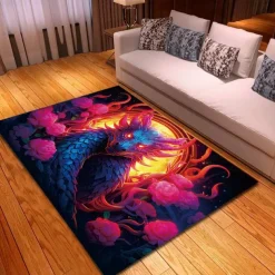 Blacklight Rug UV Reactive Glow in the Dark Area Rug Kitchen Mat Non-Slip Oil Proof Creepy Dragon Floor Mat Livingroom Rug Indoor Outdoor Mat Bedroom Decor Bathroom Mat Entrance Rug Door Mat