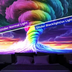 Blacklight Tapestry Glow in the Dark Glow Party UV Reactive Trippy Misty Tornado Nature Landscape Hanging Tapestry Wall Art Mural for Living Room Bedroom