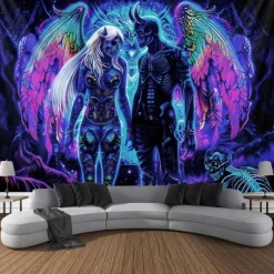 Blacklight Tapestry Glow in the Dark Glow Party UV Reactive Demons Trippy Misty Hanging Tapestry Wall Art Mural for Living Room Bedroom