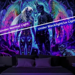 Blacklight Tapestry Glow in the Dark Glow Party UV Reactive Demons Trippy Misty Hanging Tapestry Wall Art Mural for Living Room Bedroom