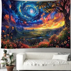 Blacklight Tapestry UV Reactive Glow in the Dark Glow Party Psychedelic Trippy Misty Colorful Waterfall Hanging Tapestry Wall Art Mural for Living Room Bedroom