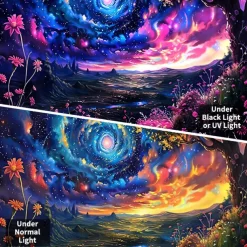 Blacklight Tapestry UV Reactive Glow in the Dark Glow Party Psychedelic Trippy Misty Colorful Waterfall Hanging Tapestry Wall Art Mural for Living Room Bedroom