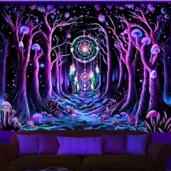 Blacklight Tapestry UV Reactive Glow in the Dark Glow Party Psychedelic Trippy Misty Colorful Waterfall Hanging Tapestry Wall Art Mural for Living Room Bedroom