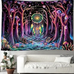 Blacklight Tapestry UV Reactive Glow in the Dark Glow Party Psychedelic Trippy Misty Colorful Waterfall Hanging Tapestry Wall Art Mural for Living Room Bedroom