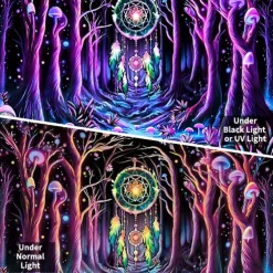 Blacklight Tapestry UV Reactive Glow in the Dark Glow Party Psychedelic Trippy Misty Colorful Waterfall Hanging Tapestry Wall Art Mural for Living Room Bedroom