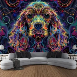Blacklight Tapestry UV Reactive Glow in the Dark Glow Party Neon Deer Animals Psychedelic Trippy Misty Hanging Tapestry Wall Art Mural for Living