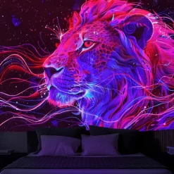 Blacklight Tapestry UV Reactive Glow in the Dark Glow Party Neon Deer Animals Psychedelic Trippy Misty Hanging Tapestry Wall Art Mural for Living