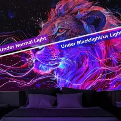 Blacklight Tapestry UV Reactive Glow in the Dark Glow Party Neon Deer Animals Psychedelic Trippy Misty Hanging Tapestry Wall Art Mural for Living