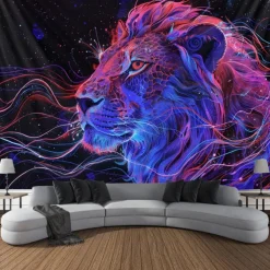Blacklight Tapestry UV Reactive Glow in the Dark Glow Party Neon Deer Animals Psychedelic Trippy Misty Hanging Tapestry Wall Art Mural for Living