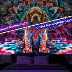 Blacklight Tapestry UV Reactive Glow in the Dark Glow Party Neon Deer Animals Psychedelic Trippy Misty Hanging Tapestry Wall Art Mural for Living