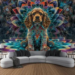 Blacklight Tapestry UV Reactive Glow in the Dark Glow Party Neon Deer Animals Psychedelic Trippy Misty Hanging Tapestry Wall Art Mural for Living