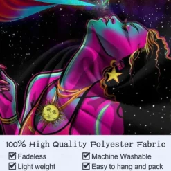 Blacklight Tapestry UV Reactive Glow in the Dark Glow Party Neon Girl Psychedelic Trippy Misty Hanging Tapestry Wall Art Mural for Living Room Bedroom