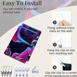 Blacklight Tapestry UV Reactive Glow in the Dark Glow Party Neon Girl Psychedelic Trippy Misty Hanging Tapestry Wall Art Mural for Living Room Bedroom