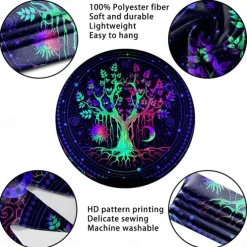 Blacklight Tapestry UV Reactive Glow in the Dark Glow Party Neon Tree of Life Mandala Psychedelic Trippy Misty Hanging Tapestry Wall Art Mural for Living Room Bedroom