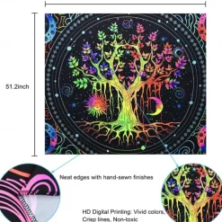 Blacklight Tapestry UV Reactive Glow in the Dark Glow Party Neon Tree of Life Mandala Psychedelic Trippy Misty Hanging Tapestry Wall Art Mural for Living Room Bedroom