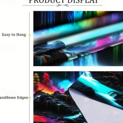 Blacklight Tapestry UV Reactive Glow in the Dark Glow Party Neon Magic Waterfall Psychedelic Trippy Misty Hanging Tapestry Wall Art Mural for Living Room Bedroom