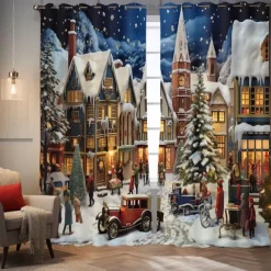 Blackout Curtain Drapes Farmhouse Grommet/Eyelet Barn Wood Door Curtain Panels For Living Room Bedroom Door Kitchen Window Treatments Thermal Insulated Room Darkening