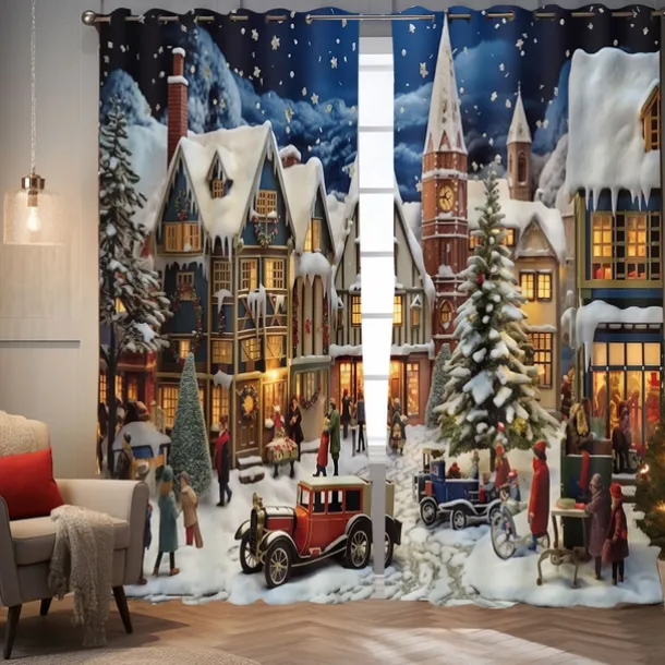 Blackout Curtain Drapes Farmhouse Grommet/Eyelet Barn Wood Door Curtain Panels For Living Room Bedroom Door Kitchen Window Treatments Thermal Insulated Room Darkening