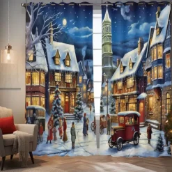 Blackout Curtain Drapes Farmhouse Grommet/Eyelet Barn Wood Door Curtain Panels For Living Room Bedroom Door Kitchen Window Treatments Thermal Insulated Room Darkening