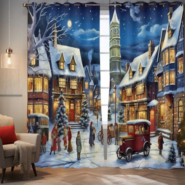 Blackout Curtain Drapes Farmhouse Grommet/Eyelet Barn Wood Door Curtain Panels For Living Room Bedroom Door Kitchen Window Treatments Thermal Insulated Room Darkening