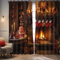 Blackout Curtain Drapes Farmhouse Grommet/Eyelet Barn Wood Door Curtain Panels For Living Room Bedroom Door Kitchen Window Treatments Thermal Insulated Room Darkening