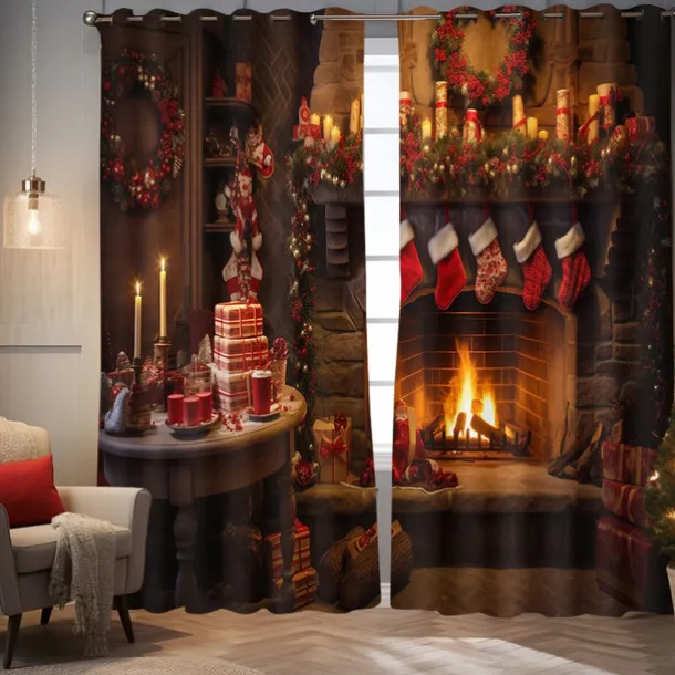 Blackout Curtain Drapes Farmhouse Grommet/Eyelet Barn Wood Door Curtain Panels For Living Room Bedroom Door Kitchen Window Treatments Thermal Insulated Room Darkening