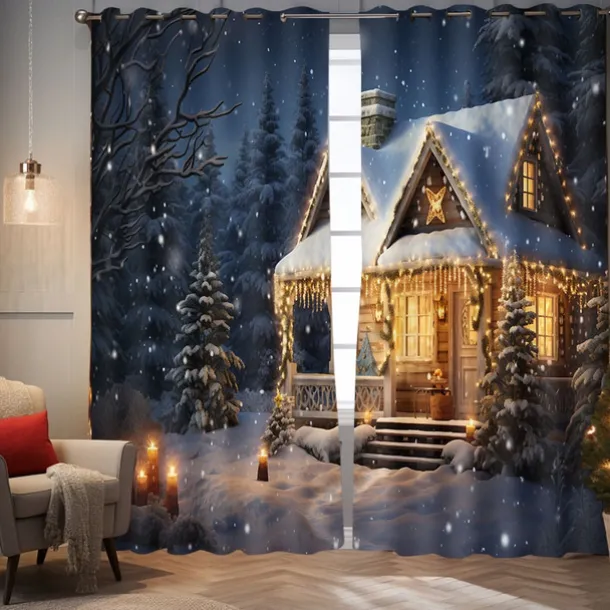 Blackout Curtain Drapes Farmhouse Grommet/Eyelet Barn Wood Door Curtain Panels For Living Room Bedroom Door Kitchen Window Treatments Thermal Insulated Room Darkening