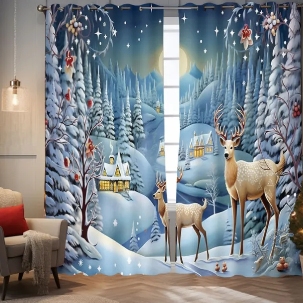 Blackout Curtain Drapes Farmhouse Grommet/Eyelet Barn Wood Door Curtain Panels For Living Room Bedroom Door Kitchen Window Treatments Thermal Insulated Room Darkening