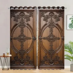 Blackout Curtain Drapes Farmhouse Grommet/Eyelet Barn Wood Door Curtain Panels For Living Room Bedroom Door Kitchen Window Treatments Thermal Insulated Room Darkening