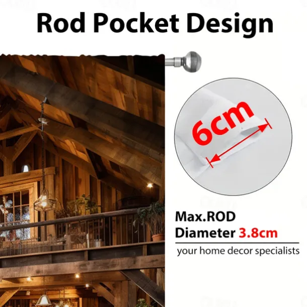 Blackout Curtain Drapes Farmhouse Grommet/Eyelet Barn Wood Door Curtain Panels For Living Room Bedroom Door Kitchen Window Treatments Thermal Insulated Room Darkening