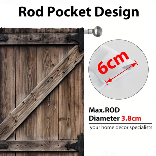 Blackout Curtain Drapes Farmhouse Grommet/Eyelet Barn Wood Door Curtain Panels For Living Room Bedroom Door Kitchen Window Treatments Thermal Insulated Room Darkening