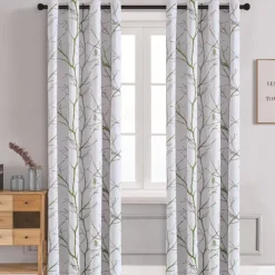 Blackout Curtain Drapes Leaf Printed,1 Panel Grommet Thermal Insulated Room Darkening Curtains for Bedroom and Living Room