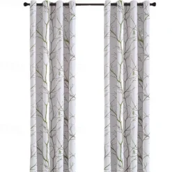 Blackout Curtain Drapes Leaf Printed,1 Panel Grommet Thermal Insulated Room Darkening Curtains for Bedroom and Living Room