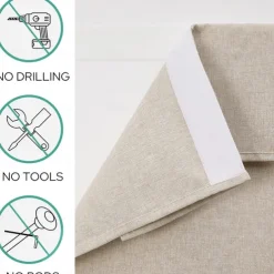 Blackout Linen Door Window Curtains for French Door, Tricia Room Darkening Adhesive Privacy Assured Thermal Insulated Blinds for Kitchen Glass Window