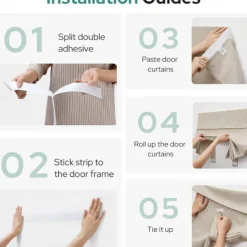 Blackout Linen Door Window Curtains for French Door, Tricia Room Darkening Adhesive Privacy Assured Thermal Insulated Blinds for Kitchen Glass Window