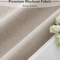 Blackout Linen Door Window Curtains for French Door, Tricia Room Darkening Adhesive Privacy Assured Thermal Insulated Blinds for Kitchen Glass Window