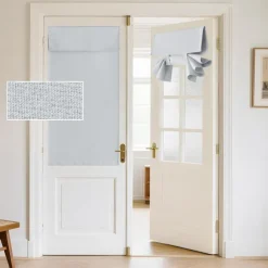 Blackout Linen Door Window Curtains for French Door, Tricia Room Darkening Adhesive Privacy Assured Thermal Insulated Blinds for Kitchen Glass Window
