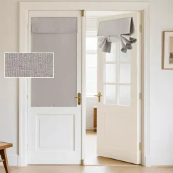 Blackout Linen Door Window Curtains for French Door, Tricia Room Darkening Adhesive Privacy Assured Thermal Insulated Blinds for Kitchen Glass Window