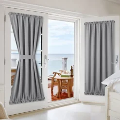Blackout Window Curtains, Farmhouse Thermal Insulated Noise Reducing Privacy Faux Linen Patio/French/Glass Door Curtain Panel, 1 Panel