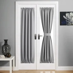 Blackout Window Curtains, Farmhouse Thermal Insulated Noise Reducing Privacy Faux Linen Patio/French/Glass Door Curtain Panel, 1 Panel