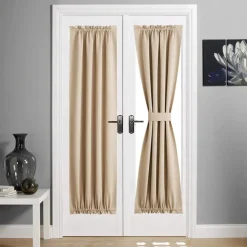 Blackout Window Curtains, Farmhouse Thermal Insulated Noise Reducing Privacy Faux Linen Patio/French/Glass Door Curtain Panel, 1 Panel