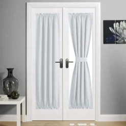 Blackout Window Curtains, Farmhouse Thermal Insulated Noise Reducing Privacy Faux Linen Patio/French/Glass Door Curtain Panel, 1 Panel