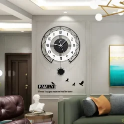 Black&White Modern Wall Clock 3D Hollow Design Pendulum Silent Metal Pointer Display Round Hanging Clock Living Room Wall Decor 35 43 50 cm
