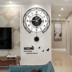 Black&White Modern Wall Clock 3D Hollow Design Pendulum Silent Metal Pointer Display Round Hanging Clock Living Room Wall Decor 35 43 50 cm